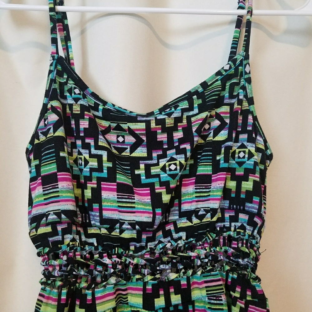 Colorful High Low Dress with Woven Cutouts